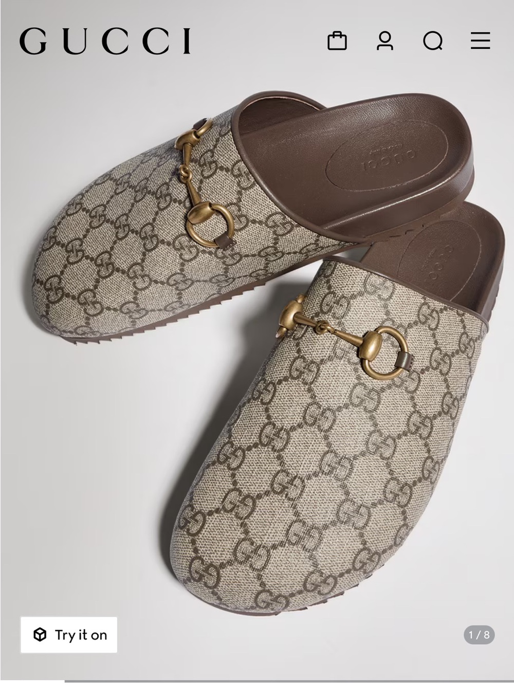 Gucci Beige Monogram Canvas Princetown Leather-Trim Mules with Gold Horsebit